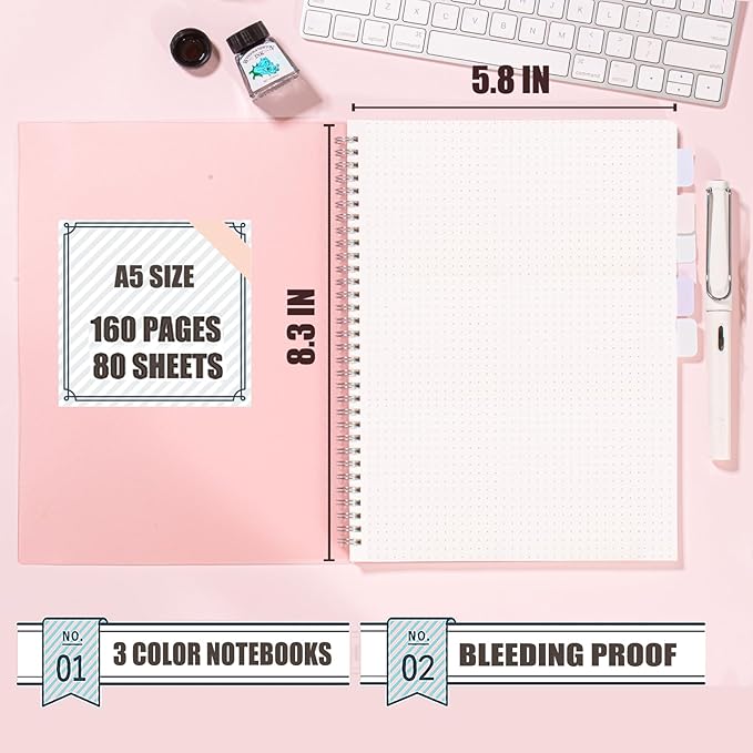 OWSC 4 Pack Dot Notebook, 5.9 x 8.3 Inches Spiral Notebooks for Work, School and Journal with 110 GSM Journal Dotted Paper, Small Notebook with 80 Sheets/160 Pages, Hardcover Dot Journal Notebook