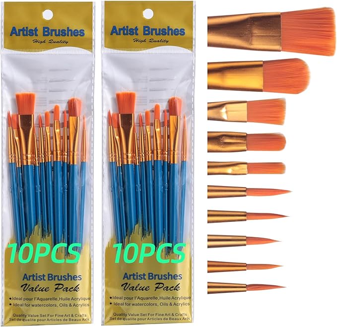 JPNK 20PCS Professional Nylon Hair Paint Brushes for Artists, Students, Kids - All-Purpose Oil, Gouache, Face, Model, Craft Painting Kit
