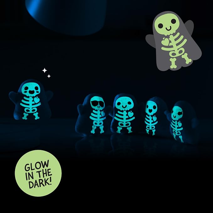 Emotional Support Ghosts by Relatable, Cuddly Plush Collectibles and Cute Stuffed Animals, Spooky Halloween Ghost Plushies and Fun Trick or Treat Toys, Includes 5 Plushies with Carrying Basket