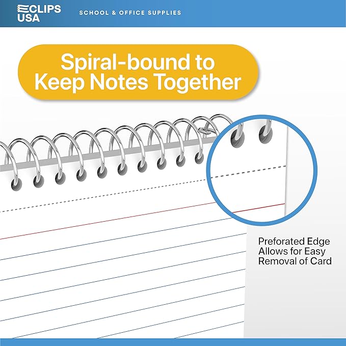 Spiral Bound White Index Cards 3x5 Index Card Book Spiral Flashcards White Note Cards (10 Pack)