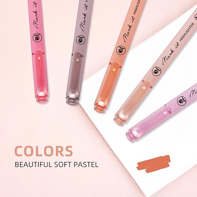 Pink Highlighters, 5 Pack Aesthetic Bible Highlighters No Bleed, Pastel Highlighter Assorted Colors, Cute Highlighter Dual Tip For Journaling Supplies