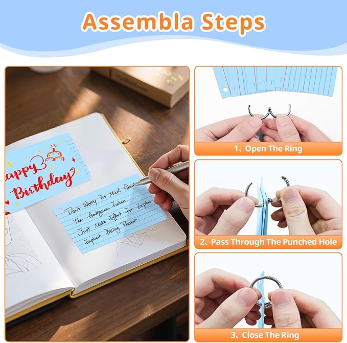 Index Cards 3x5 Inches, 300 PCS, Blue Flash Cards With Ring, Punched Lined Study Card Ruled Flashcards Notecards, Ruled Front And Blank Back, Note Card for School, College And Home