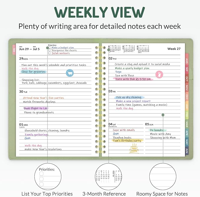 Forvencer Planner 2026-2027, Academic Planner Weekly & Monthly, Vegan Leather Cover Calendar Planner, July 2026 - June 2027, 6" x 8", Daily Agenda with Tabs, Student Teacher Planning Organizer