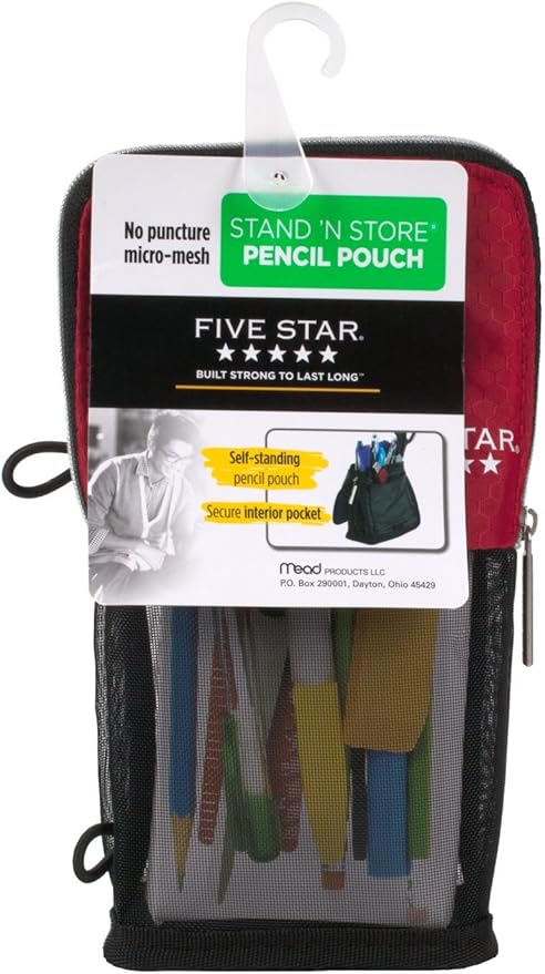 Five Star Stand 'N Store Pencil Pouch, Fits 3-Ring Binder, Pencil Case, Assorted Colors, Color Will Vary, 1 Count (50516) (Pack of 3)