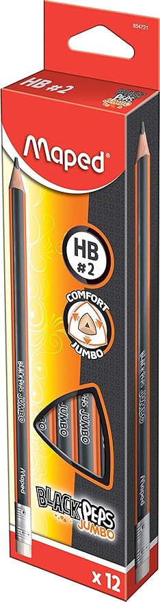 Maped Helix Jumbo Triangular Pencils x12 - Comfort Writing - Durable, Easy Sharpening - Break-Resistant - Latex-Free Eraser