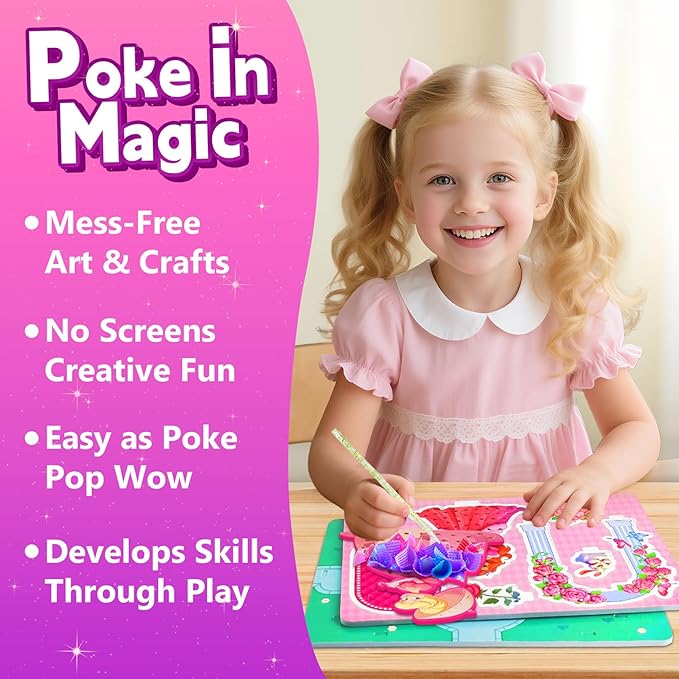 Poke in Magical Princesses, Christmas Birthday Gifts for 3 4 5 6 7 8 9 Year Old Girls, No Mess Girls Toys Age 6-8, DIY Arts and Crafts for Kids 4-6, Creative Activity Travel Toy