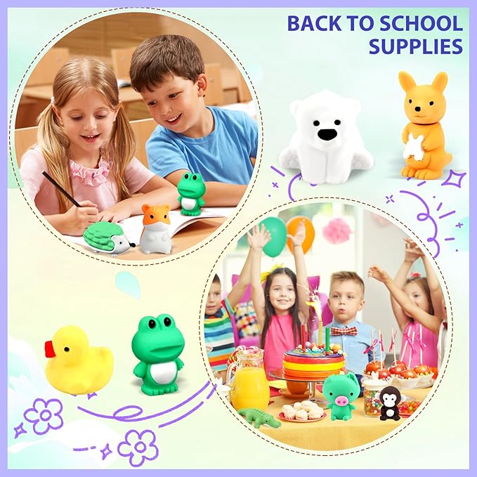 URSKYTOUS 34Pcs Animal Erasers Bulk Cute Desk Pets Kids Puzzle Erasers Take Apart Cool 3D Eraser Mini Pencil Eraser Fun Party Favors for School Supplies Classroom Rewards Easter Egg Fillers Gifts