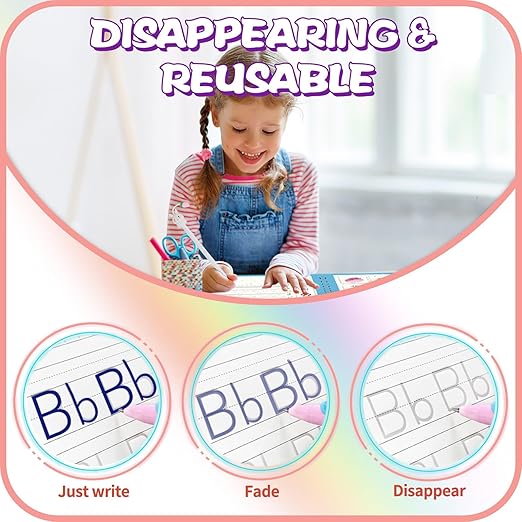 Upgraded Large Size Magic Practice Writing Copybook for Kids, Reusable Copybook Preschool - 4 Books with Pens - Blue Bag