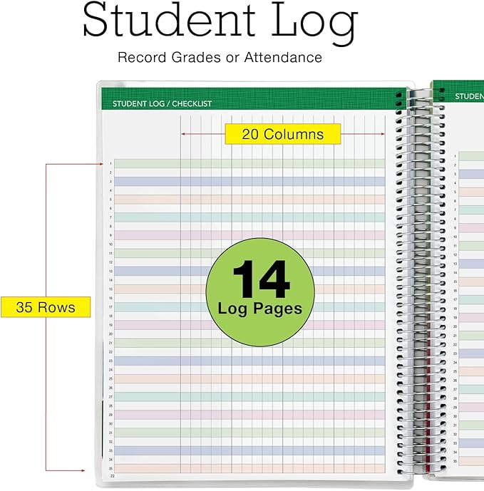 DELUXE TEACHER PLANNER Aug 2026-Jul 2027 8.5x11 Daily Weekly Monthly Organizers with 7 Periods, Pocket Folder, Dated Calendar, Page Tabs, Bookmark and Planning Stickers (Pastel Peacock)