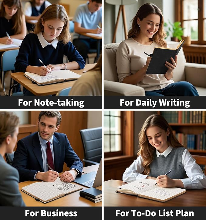 ALKALO Graph Journal Notebook, A5 200 Pages Leather Journals For Writing Women & Men Travel,Business,Work & School, Hardcover Journaling Notebooks Daily Diary, 5.7'' X 8.3''-Black