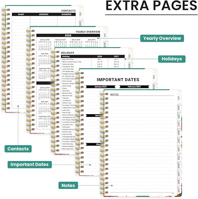 Planner 2026-2027, Hardcover Monthly and Weekly Academic Planner July 2026 - June 2027, Teacher and Student Calendar Agenda Book with Tabs, A5 (6.3" x 8.5"), Ideal for School and Office, Cat Beach