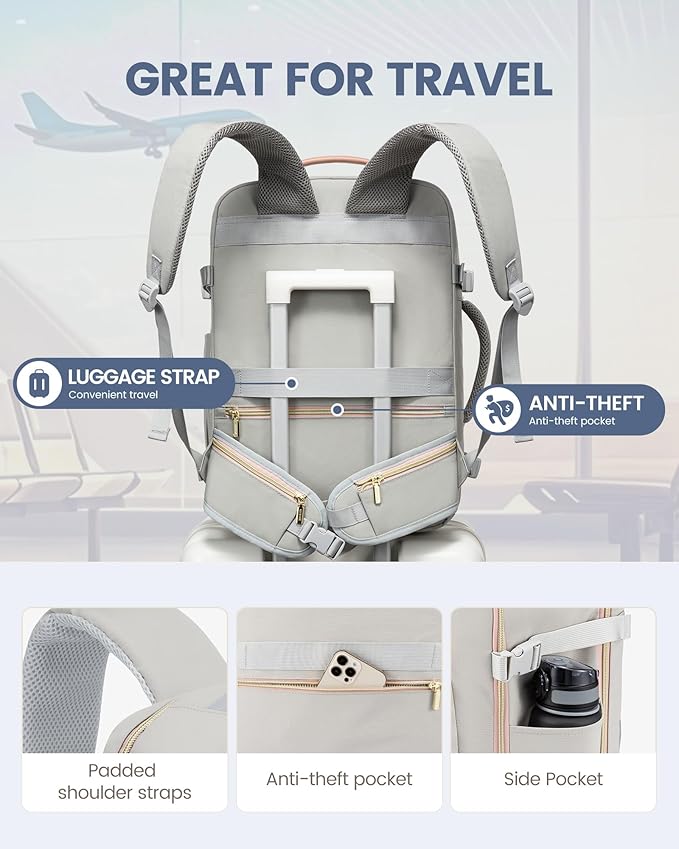 LOVEVOOK 40L Travel Backpack with Waist Strap,Flight Approved Carry on Backpack,Waterproof Personal Item Travel Bag,TSA Carry on Luggage Suitcase Travel Essentials,Gifts for Women & Men,fit 17" Laptop