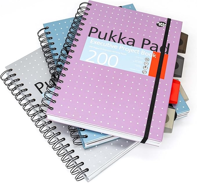 Pukka Pad 5 Subject Spiral Notebook 12-Pack - 200 Pages, 100 Sheets of 80GSM Paper with Repositionable Dividers & Perforated Edges for School & Office Planning & Organization - B5-7 X 10, Metallic