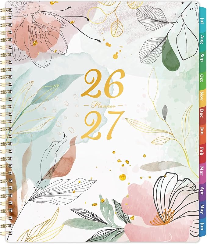 Planner 2026-2027 - Academic Planner 2026-2027, July 2026 - June 2027, 9" x 11", Weekly and Monthly Planner, Calendar Planner 2026-27, Colorful Tabs, Back Pocket, Perfect Daily Organizer - Floral