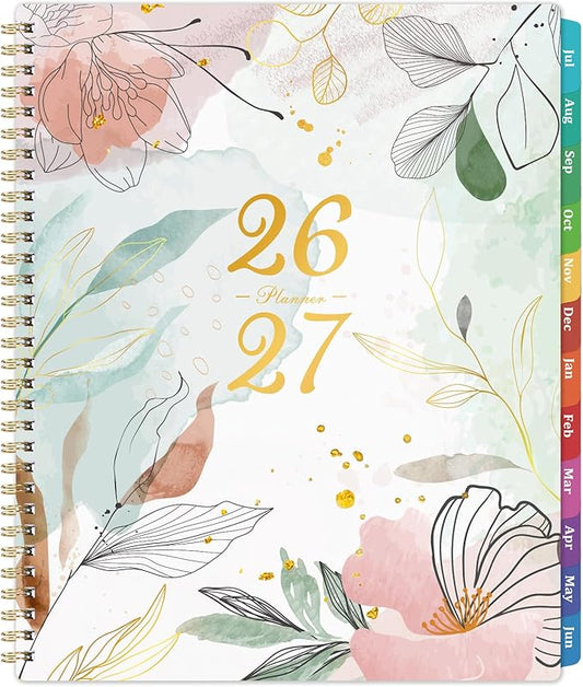 Planner 2026-2027 - Academic Planner 2026-2027, July 2026 - June 2027, 9" x 11", Weekly and Monthly Planner, Calendar Planner 2026-27, Colorful Tabs, Back Pocket, Perfect Daily Organizer - Floral