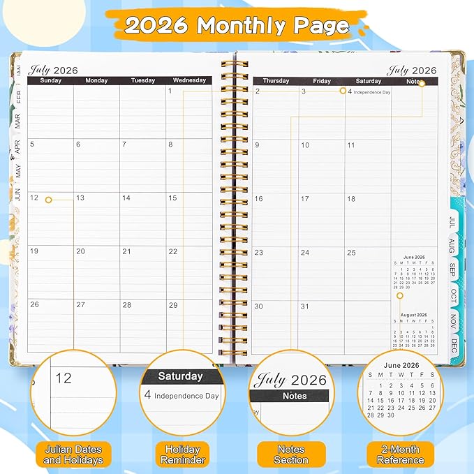 VinTS 2026 Planner, 8.5x5.8 Weekly Monthly Dated Planner, Jan-Dec.2026 Flower Hardcover Planner Agenda Organizers with pocket for Women Office Home
