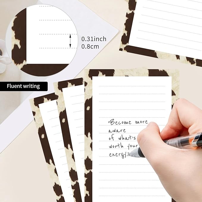 2 Pack Lined Sticky Notes 4x6 in, Cute Self-Stick Notepads with Lines, Large Memo Pads Strong Adhesive for Office, Home Retro Boho Cowhide