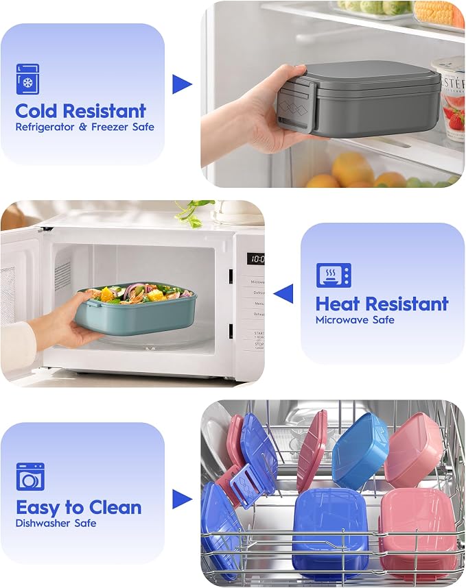BiuLeon Bento Box Adult Lunch Box, 65 Oz Capacity Lunch Containers(Adjustable 2/3 Tier), BPA-Free, Leak-Proof and Stackable Bento Lunch Box, Microwave & Dishwasher Safe with Utensils(Blue)