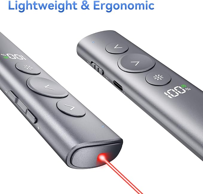 (2 Unit) Power Display Wireless Presenter Remote, Rechargeable Presentation Clicker with Red Laser Pointer for PowerPoint, Slide Advancer for Mac, Windows, Laptop, Classroom, Office