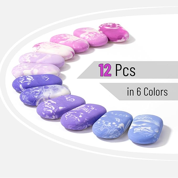 Mr. Pen- Marble Pencil Erasers, 12 Pack, 1" x 2", Soft Rubber Marble Pencil Erasers for School, Office, Art Sketching, Homework, Exams, Clean Smudge-Free Correction