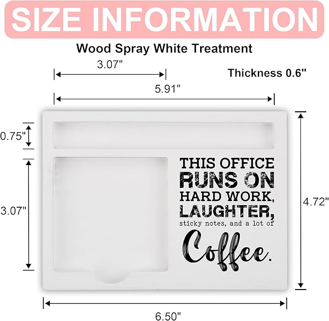 Funny Office Coffee Note Holder Organizer for Desk, White Wood Sticky Note Pad Tray with Quote, Gift for Coworker Boss Teacher Women Men, Work Desk Decor Accessories - FTB322