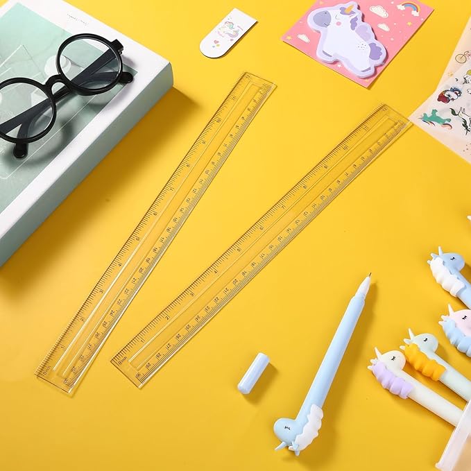Tenare 20 Pieces Clear Plastic Rulers 12 Inch Bulk Straight Rulers with Inches and Centimeters Transparent Shatterproof for Kids Math Supplies Students School Office Measuring Tools(Transparent)