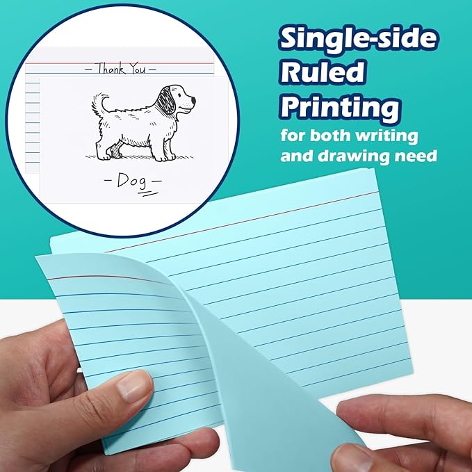 Blue Index Cards 4x6 Lined Ruled Flash Note Cards 100 Count, 220 GSM Heavy Weight