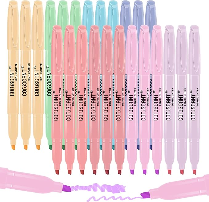 coruscant Pastel Highlighters Set, 8 Assorted Colors, 24 Pack, Chisel Tip Cute Highlighters, Dry Quickly, for Journal Bible Study,school Office Supplies