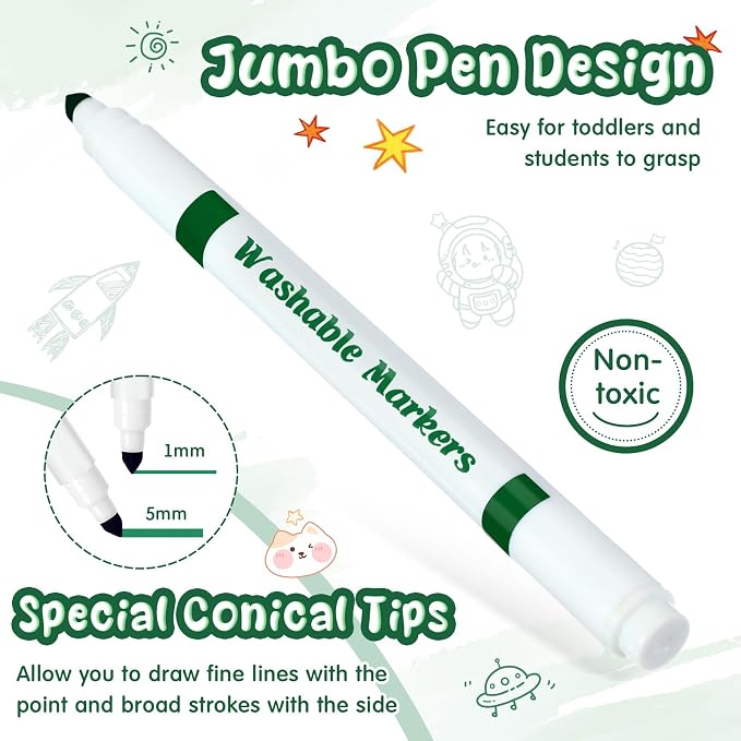 Fullhawl 18 Pcs Line Washable Markers Dark Green Fine Tip Markers for Kid