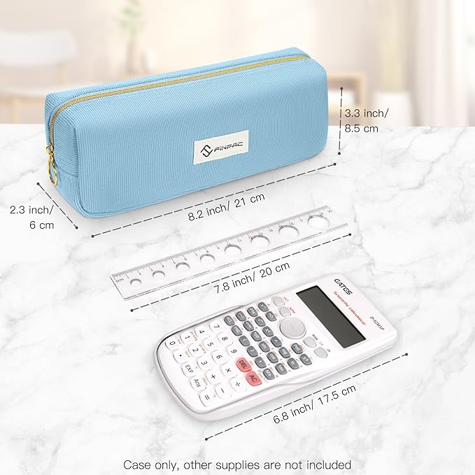 FINPAC Pencil Case, Corduroy Aesthetic Makeup Bag, Cute Kawaii Pen Bag Pouch Holder Box Organize for Study, Office, or Travel (Ocean Blue)