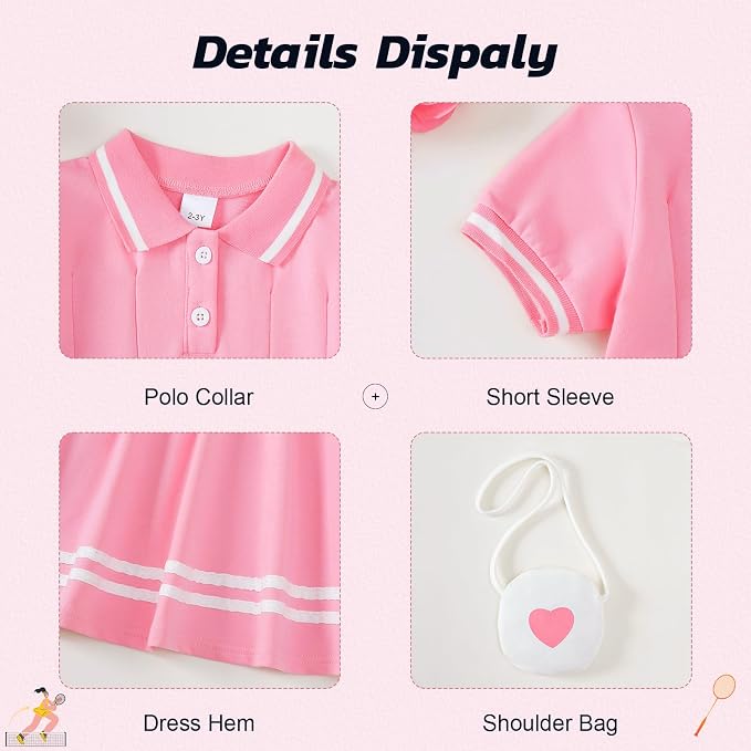 Renotemy Infant Baby Girl Dress Toddler Girls Summer Clothes School Outfits Cotton Short Sleeve Polo Dresses with Bag 12M-5T