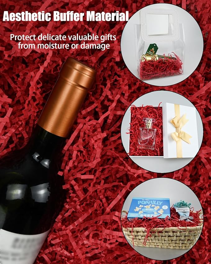 Raissily 10.5oz/300g Crinkle Cut Paper Shred Filler, Packing Grass Cushion for Valentine's Day Wedding Birthday Anniversaries Easter Mother's Day Confetti Box Bag Basket Filling Gift Decoration - Red