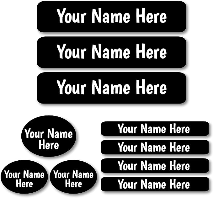 Lovable Labels Personalized Labels for Kids (85 Labels/Pack) - 3 Label Sizes Waterproof Dishwasher Safe Peel & Stick Labels for School Supplies Daycare Camp Clothing Bottles (Black)