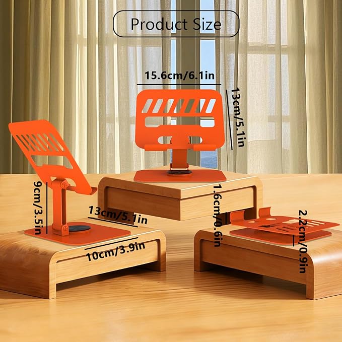 360° Rotation Tablet Stand, Ultra Stability Base Fully Folded Easy to Store and Carry Adjustable iPad Stand Compatible with 4-13" Tablet E-Reader iPad Pro/Air/Mini and More (Orange)