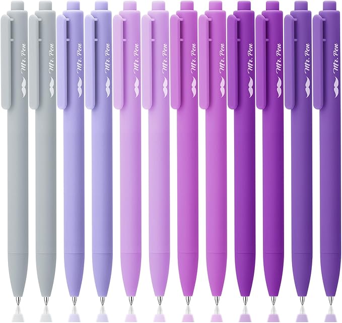 Mr. Pen- Retractable Gel Pens, 12 Pack, Black Ink, Lavender Legacy Barrel, Fine Point 0.5mm, Fast Dry, Smooth Writing, Cute Pens for Drawing, Writing Planner and School Supplies