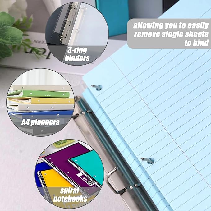 HIBOX Loose Leaf Paper Wide Ruled Notebook Paper, 100 Sheets 8"x10.5" Filler Papers Blue, 3-Hole Punched Binder for Back to School & College Supplies, Fights Ink Bleed, Office Planners