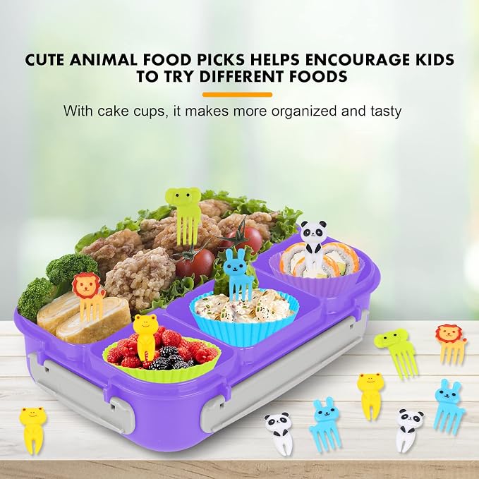 Bento Box for Kids 1300ML with 4 Compartment & Food Picks Cake Cups, Purple | Lunch Box Containers for Adults/Kids/Toddler, Leak-Proof, Microwave/Dishwasher/Refrigerator Safe, BPA Free