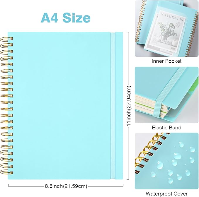 Graph Paper Notebook: 5 Subject Graphing Notebook with Removable Dividers, 300 Pages 100gsm Thick Spiral Grid Notebooks, 5x5 Graph Ruled Paper, Large A4 Journal for School Work Women Men, 8.5" X 11"