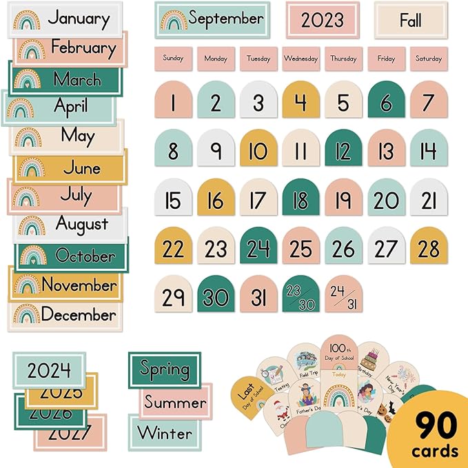 Eamay Boho Calendar Pocket Chart with 90 Cards for Kids Learning,Classroom and Home School Décor,Black