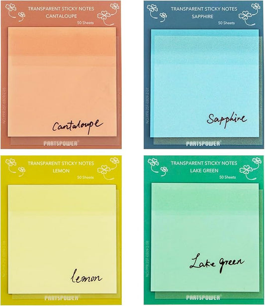 PARTSPOWER Super Transparent Sticky Notes, Jewel Tones 4 Packs 3X3 Inch See Through Annotating Sticky Notes for Annotating, Bible Study Supplies, Office School Supplies - Untamed Youth Series