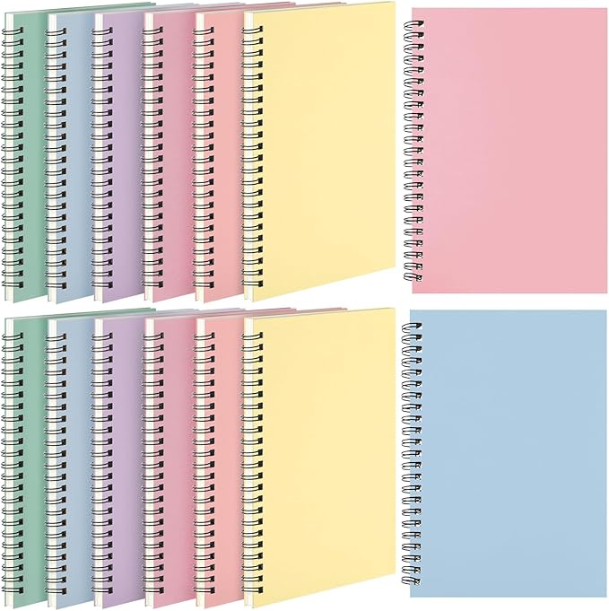 Leelosp 12 Pcs Small Spiral Notebook Lined Spiral Journal College Ruled Notebook Wire Bound Kraft Cover, 120 Pages for Work (Light Pastel,5.5 x 8.3 Inch)