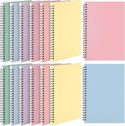 Leelosp 12 Pcs Small Spiral Notebook Lined Spiral Journal College Ruled Notebook Wire Bound Kraft Cover, 120 Pages for Work (Light Pastel,5.5 x 8.3 Inch)