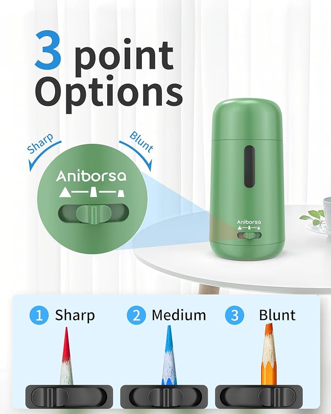 Rechargeable Electric Pencil Sharpener, Auto in & Out, Green