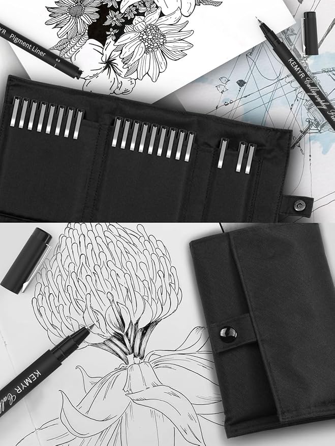 KEMYR Micro Fine liner Drawing Art Pens Calligraphy Pens: 22 Size Art supplies Waterproof Archival Black Ink Markers For Artists,Use for Professional Watercolor,Sketching,Anime,Manga,Zentangle