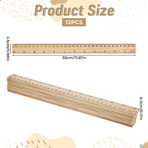 12 PCS Wooden Ruler, 12 Inch Rulers Bulk Wood Mearsuring Ruler 2 Scale Wood Rulers with Cnetimeter and Inches for Office School Home DIY Crafts Projects Supplies