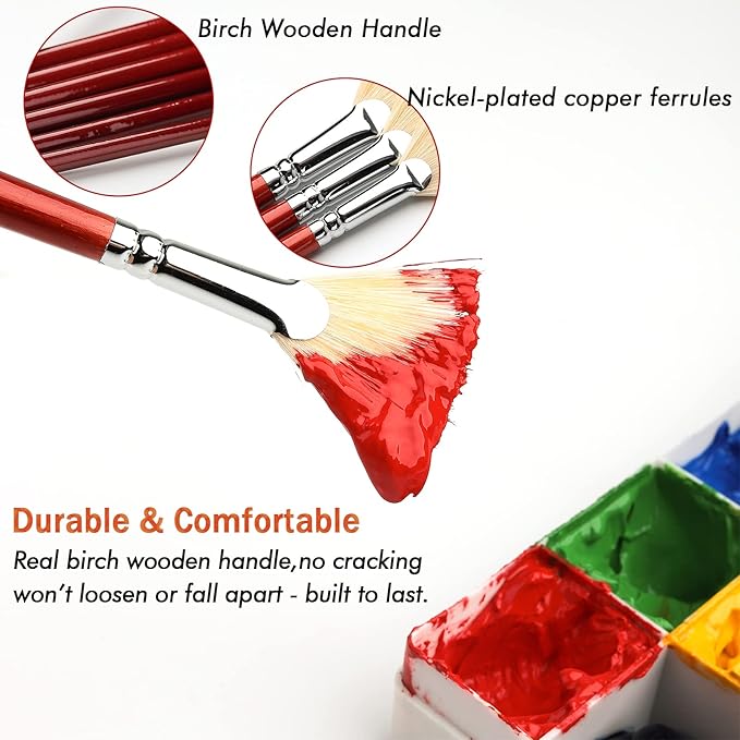 GACDR Fan Brush for Painting, 7 Pieces Fan Brush Set with Hog Bristle Natural Hair and Long Wood Handle, Professional Artist Fan Brushes for Acrylic Painting,Oil Watercolor Painting