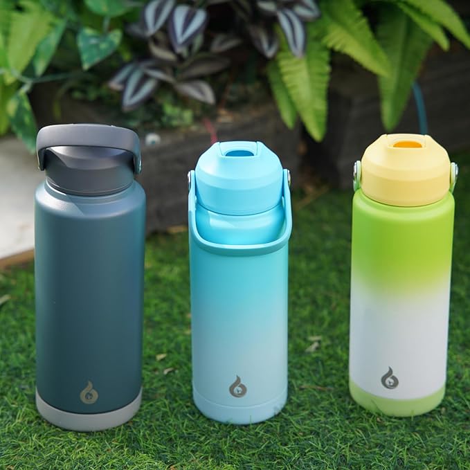 BJPKPK Water Bottle with Straw Lid, 32oz Vacuum Insulated Water Bottles, Metal Stainless Steel Thermo for Sports, Travel, BPA Free Leak Proof Thermo, Cups, Flasks, Tumblers, Grey