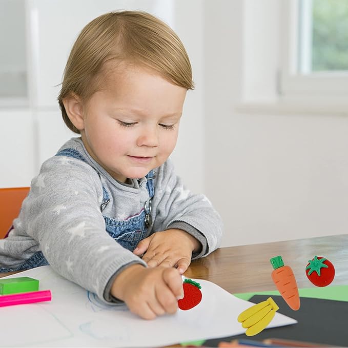 Cllayees 72 Pcs Assorted Fruit Pencil Erasers Toy Set, Mini Vegetable Puzzle Erasers Bulk, 3D Come Apart Gift for Kids Reward Party Favors (Fruit and Vegetable)