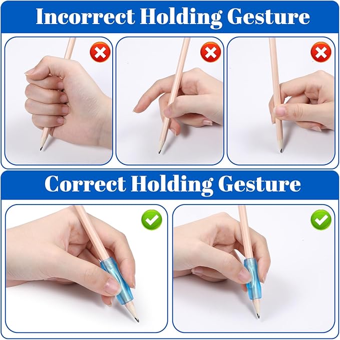 12PCS Transparent Silicone Grippers for Pencil with 3 Concaves, Multicolour Comfort Grip for Pencil Pen Ergonomic Writing Aid for Adult Student Writing Drawing Stylus