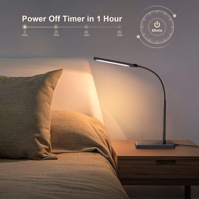 LED Desk Lamp for Office Home, Wireless Charger Desk Lamp with Dimmable, 12W Eye-Caring Desk Light, 600LM Reading Light for Desk, 5 Color Modes 6 Brightness Levels Lamp for Study, Workbench